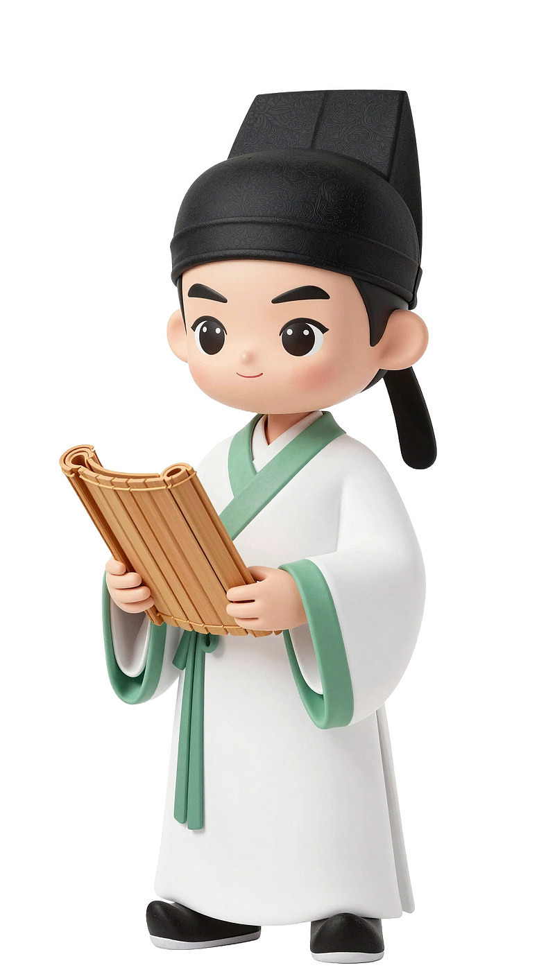卡通古代书生手持竹简