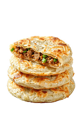 金黄酥脆肉馅饼堆叠图片