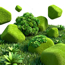 绿色苔藓石头场景三维渲染图