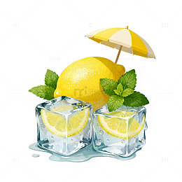 柠檬薄荷冰块插画设计素材