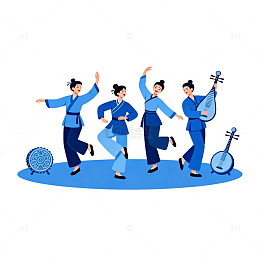 民族舞蹈卡通人物矢量插画