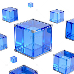 蓝色玻璃立方体3D渲染图