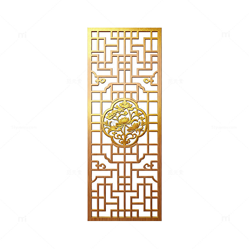 中式金色镂空雕花屏风装饰图案