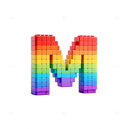 彩虹积木字母M创意图案