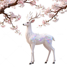 梦幻白鹿樱花背景插画