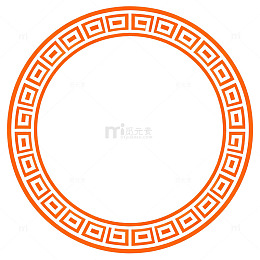 橙色希腊回纹圆形边框装饰图案