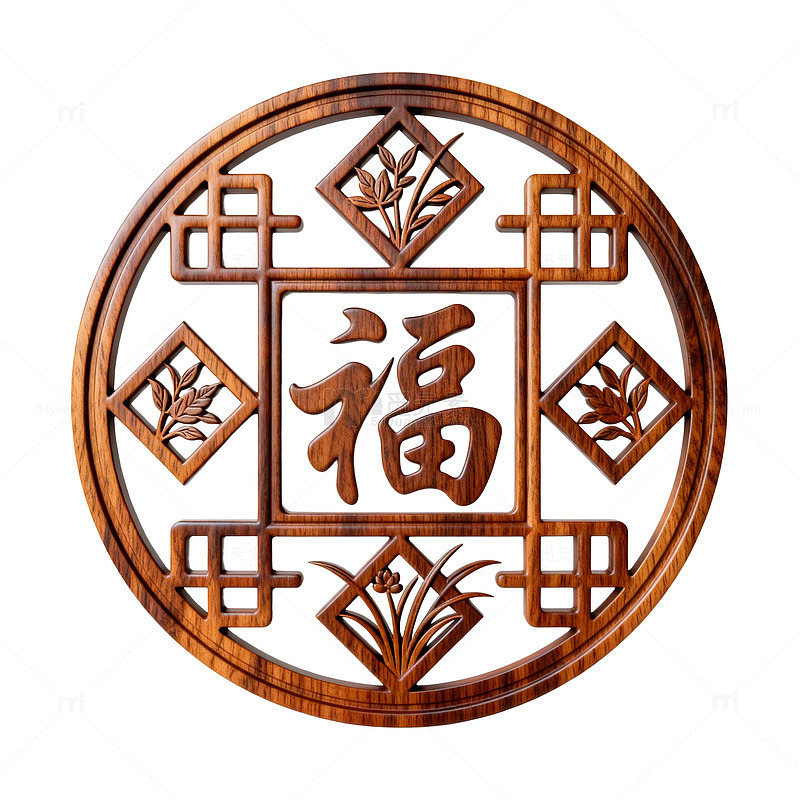 中式福字雕花木雕装饰