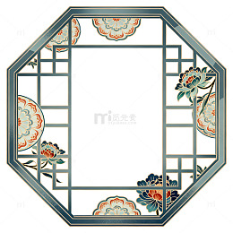 中式花卉窗格装饰图案