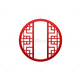 红色圆形传统窗格图案设计元素