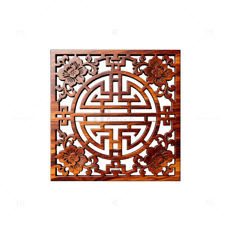 中式雕花福字木雕装饰挂件