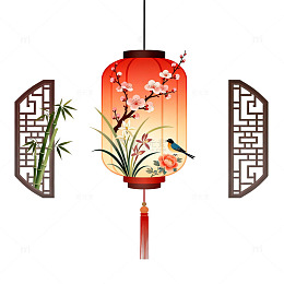 中式传统灯笼花鸟图案设计