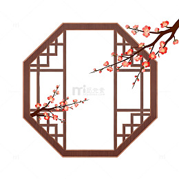 中式窗棂梅花装饰画
