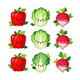 可爱卡通蔬菜贴纸插画