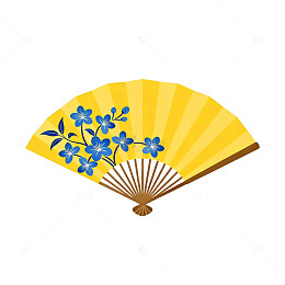 传统黄色折扇花卉图案插图