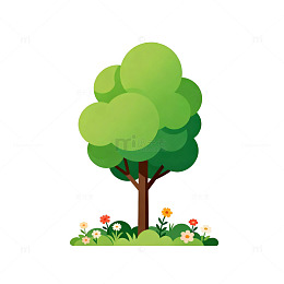 扁平化绿树花草矢量图