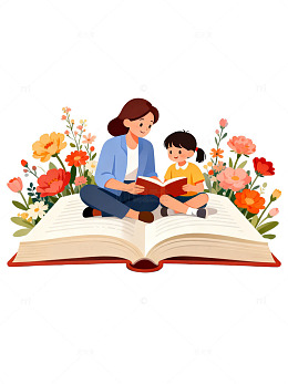 亲子阅读卡通插画