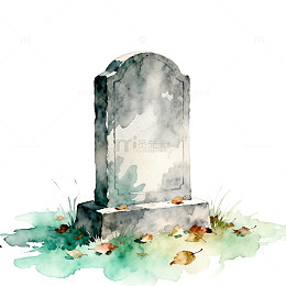 水墨风墓碑秋日落叶景象