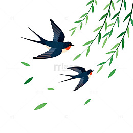 燕子飞舞春天插画