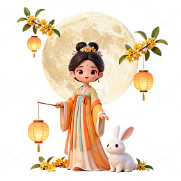 古风中秋月圆兔女灯笼设计图