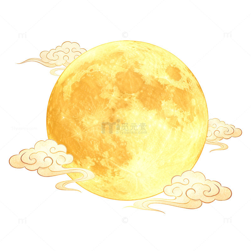 水彩月亮云彩插画