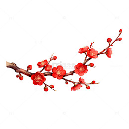 梅花盛开春天风景矢量插画
