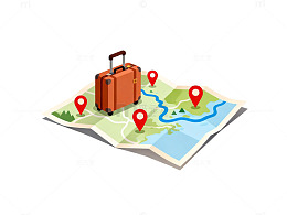 旅行地图与行李箱插画