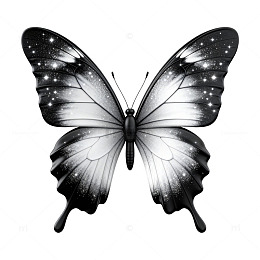 黑白梦幻蝴蝶艺术插画