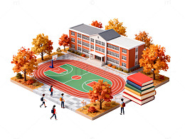秋季校园教育场景模型图