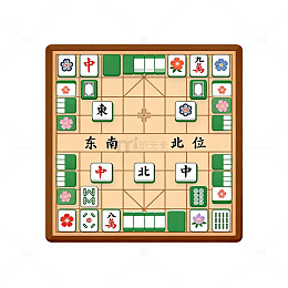 日式麻将棋盘游戏插画