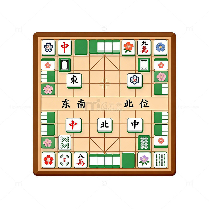 日式麻将棋盘游戏插画