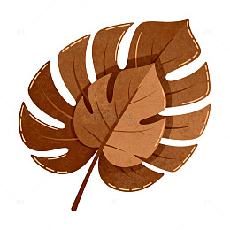 简约棕色树叶插画元素