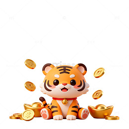可爱卡通老虎与金币插画