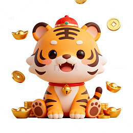 可爱卡通老虎金币插画