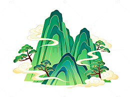 山水画风格青山绿水插画