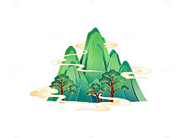 山水插画中国风淡雅意境图