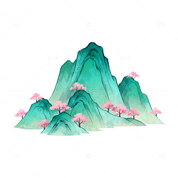 水彩山水画山樱景色