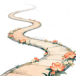 蜿蜒小路花卉装饰插画