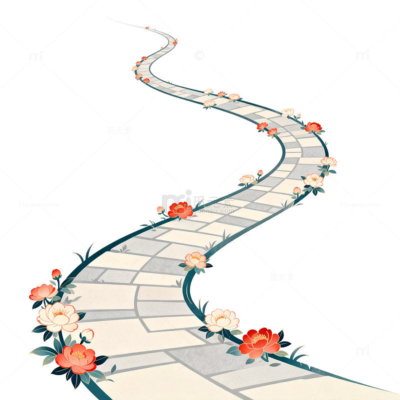 石板路鲜花插画