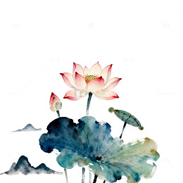 水墨荷花中国画风装饰素材