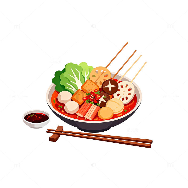 卡通风火锅美食插画设计素材