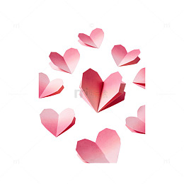 渐变粉色折纸爱心营造温柔氛围元素
