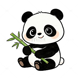 卡通熊猫吃竹子插画
