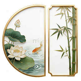 东方风格荷花金鱼竹子装饰画