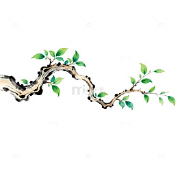 水墨画风格树枝绿叶图案