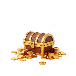 卡通金色宝箱金币插画素材