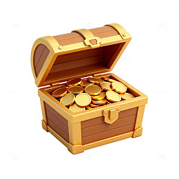 卡通宝箱金币插画素材