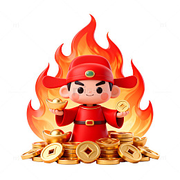 卡通财神爷金币火焰图