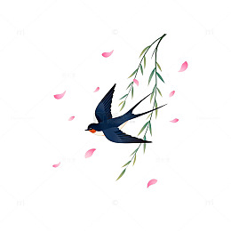 卡通春天燕子桃花矢量图
