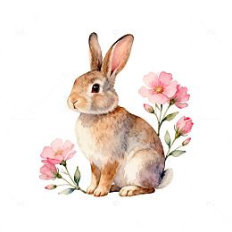 水彩兔子花卉装饰画