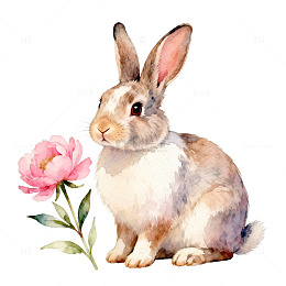 水彩兔与花插画
